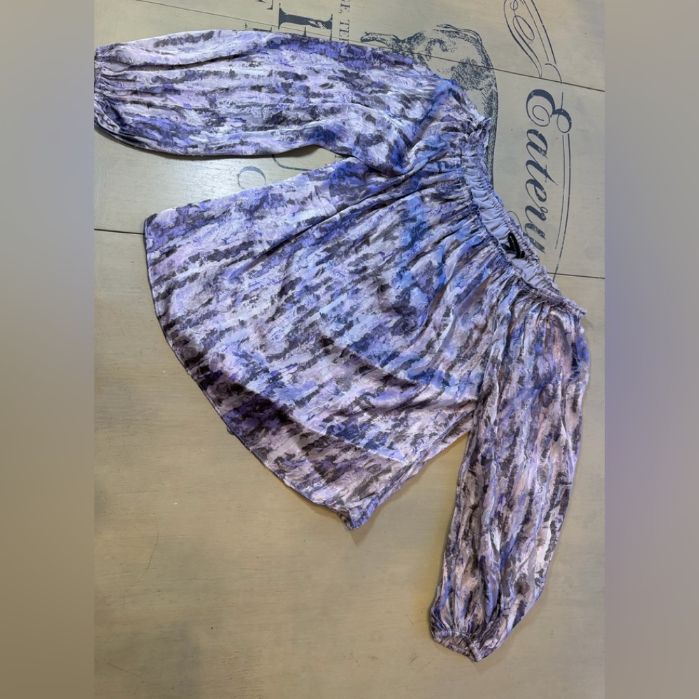 Purple and Grey Off-Shoulder Blouse. Lined
